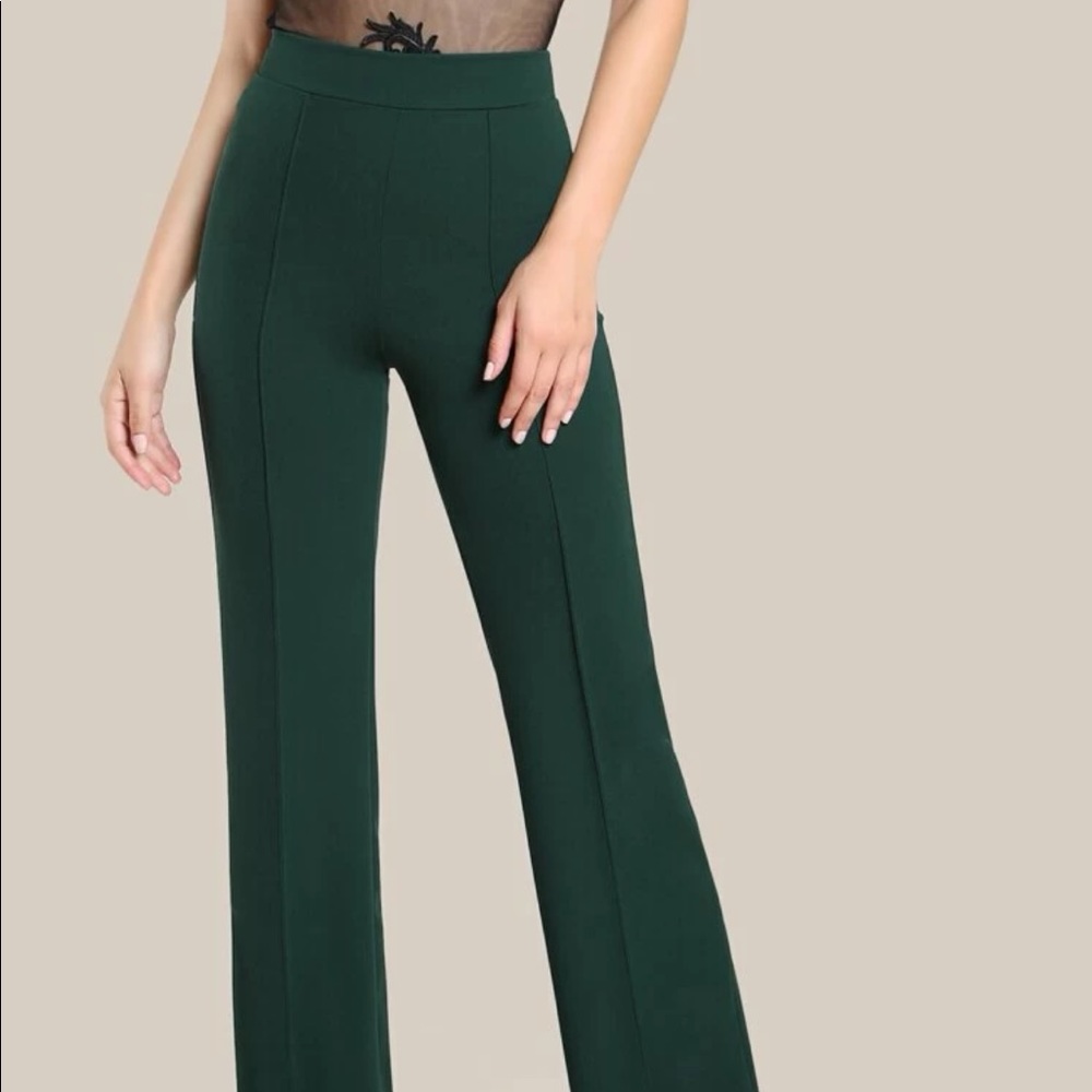 SHEIN High Rise Piped Dress Pant - Dark Green - Size M